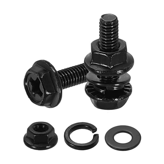 M3 x 12mm 30Pcs Phillips Flanged Hex Bolts with Nuts, Flat & Lock Washers, Black