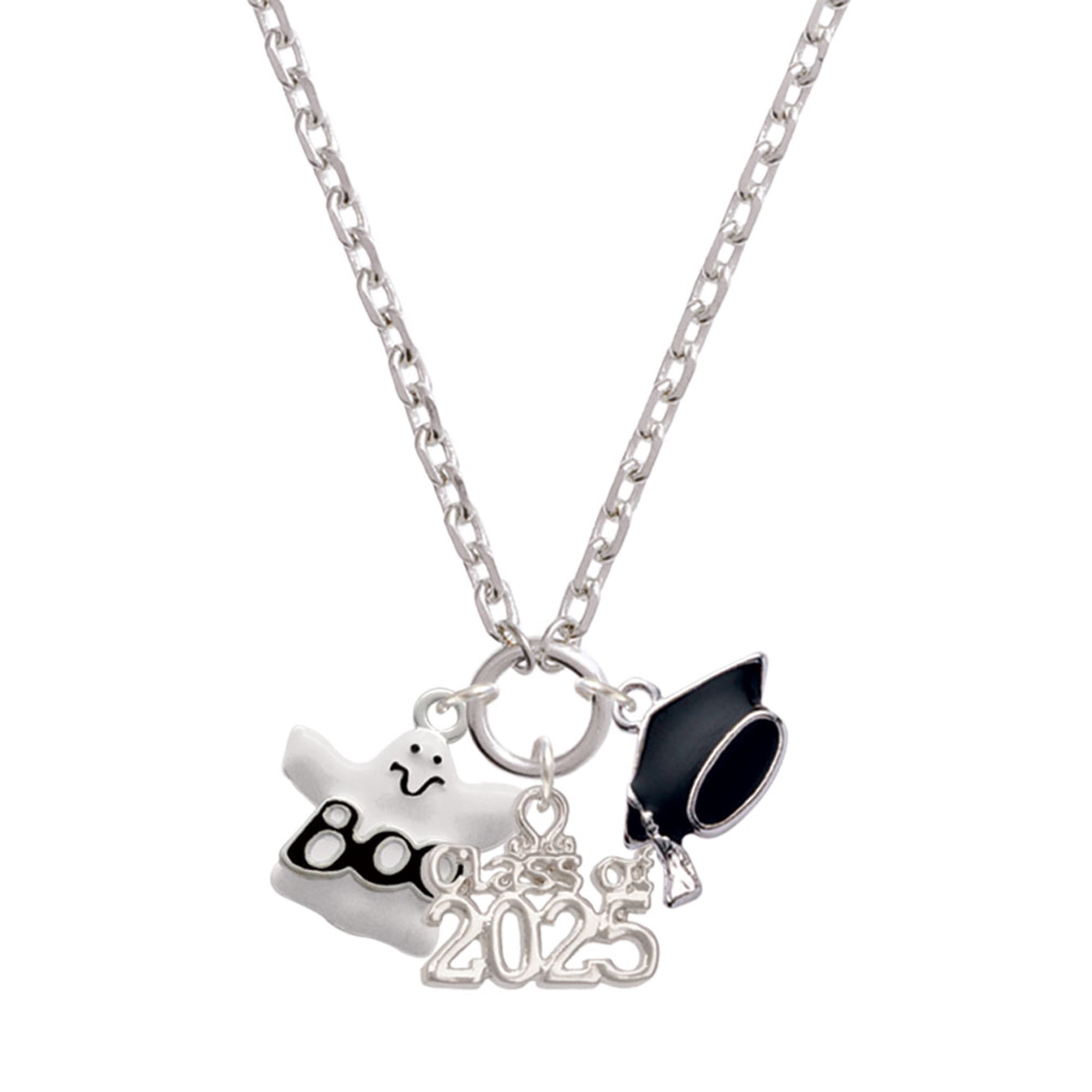 Delight Jewelry Silver-tone BOO Ghost - Silver-tone Class of 2025 Graduation Zoey Necklace, 28"