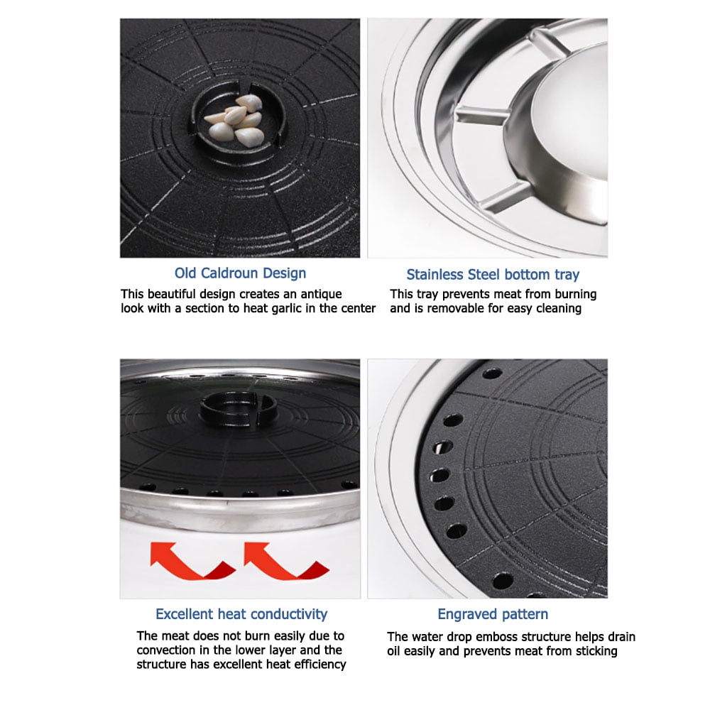 Suntouch Korean BBQ Round Multi Grill Plate, Caldron Shape, Tabletop Indoor Outdoor Grill Pan
