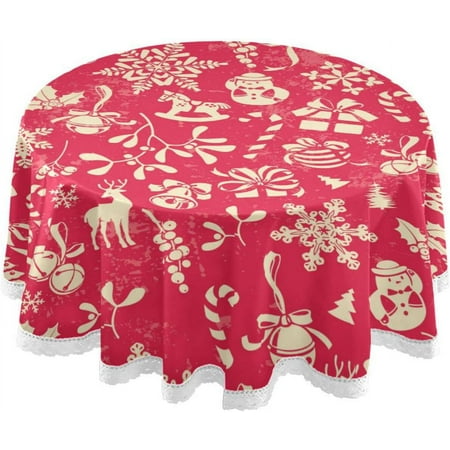 

SKYSONIC Christmas Round Tablecloth Washable Oil Proof Table Cover for Kitchen Holiday Party Wedding Picnic Decoration