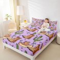 thumbnail image 2 of Manfei Cute Cowboy Boots Hats Fitted Sheet Queen 3-Piece,Western Cactus Bedding,Lavender Brown,1 Fitted Sheet and 2 Pillowcases, 2 of 6