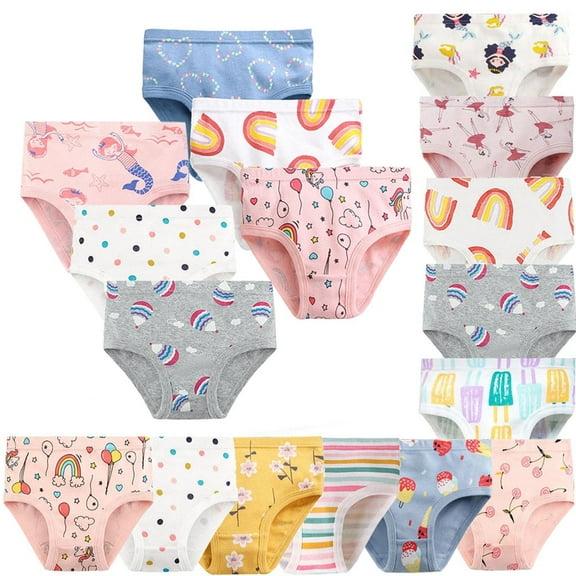 WIBACKER 100% Cotton Briefs for 2-10T Girls 6 Pack Panties, Kids Cartoon Floral Underwear, Color Random