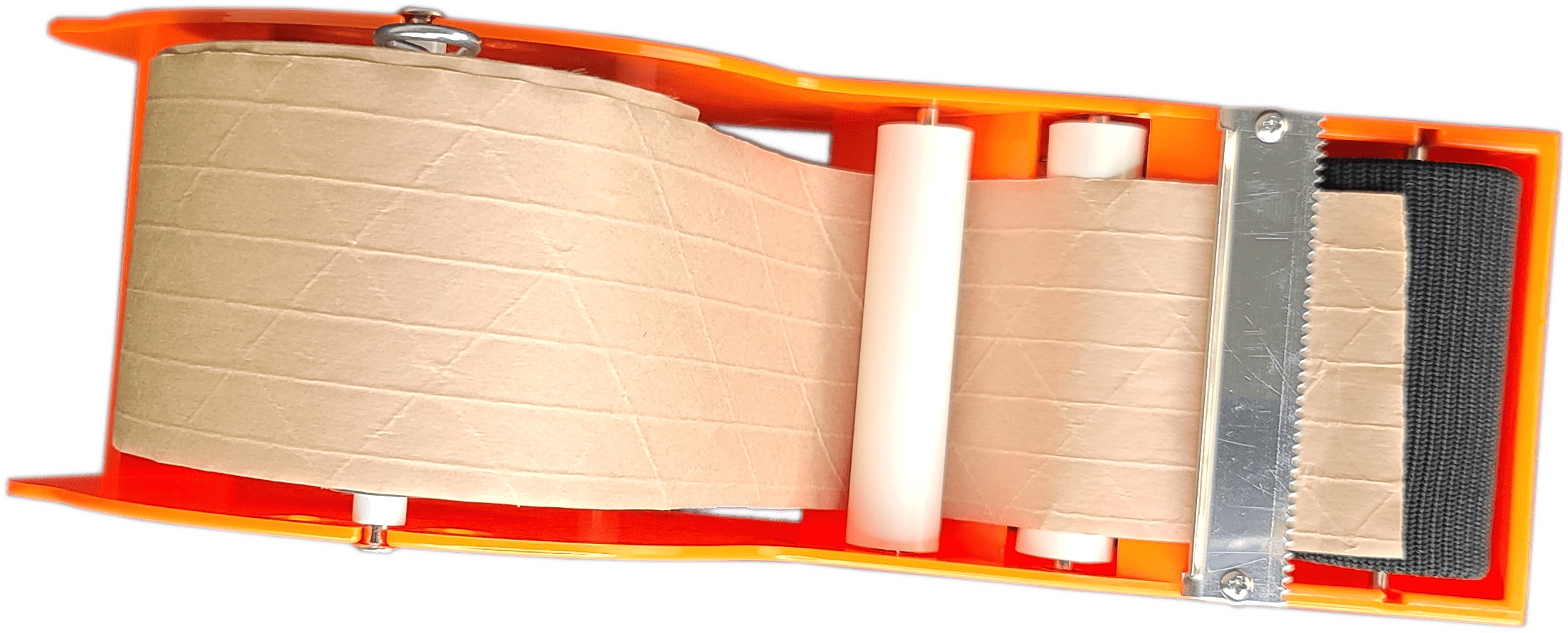 Water Activated Manual Desktop Gum Tape Dispenser Orange with Reinforced Kraft Paper Gummed Tape 2.75In x 75 feet Eco Friendly for Sealing Shipping Boxes