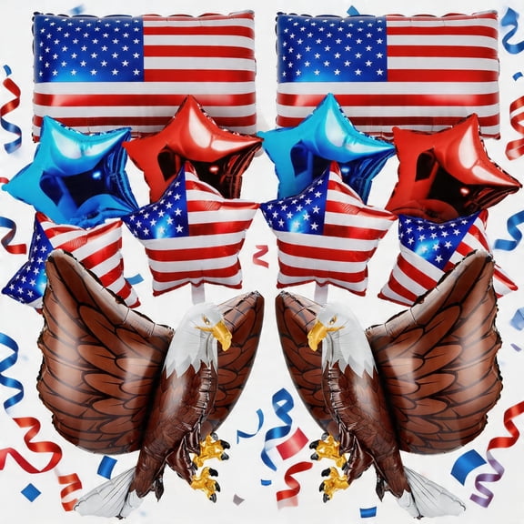 BlinkLLX Eagle Balloons Patriotic Red White and Blue Foil 12 Pcs Large