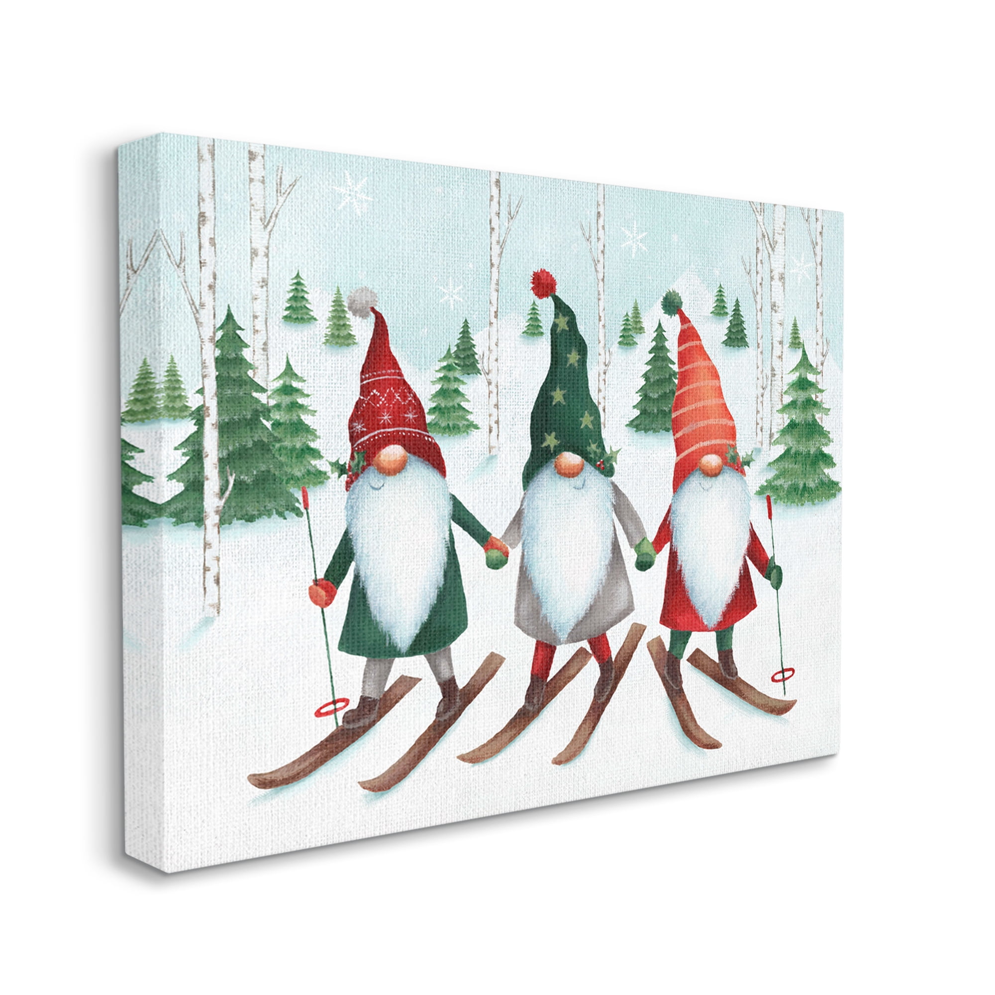 Stupell Industries Gnome Trio Skiing Holiday Painting Gallery Wrapped Canvas Art Print Wall Art, 30 x 24