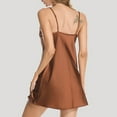 thumbnail image 4 of Sngxgn Women's Satin Nightgown Short Sleeve Silk Sleepshirt V Neck Sleepwear Loose Nightshirt(Coffee,L), 4 of 5