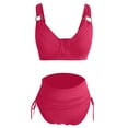 thumbnail image 6 of VNKIDY Womens Solid Color Two Piece Bikini Set Wide Strap V Notch Top High Waisted Ruched Bottoms Stretchy Swimsuit Outfit For Summer Beach Vacation Wear Hot Pink M, 6 of 8