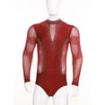 thumbnail image 3 of TSSOE Men Mesh Latin Dance Leotard Bodysuit Long Sleeve See-Through Rhinestones Salsa Tango Dancewear Red XXL, 3 of 7