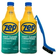 Zep Grout Cleaner and Brightener and Easy to Use Handheld Brush - 32 oz (Case of 2) - ZU104632 - Deep Cleaning Formula Removes Old Stains From Grout