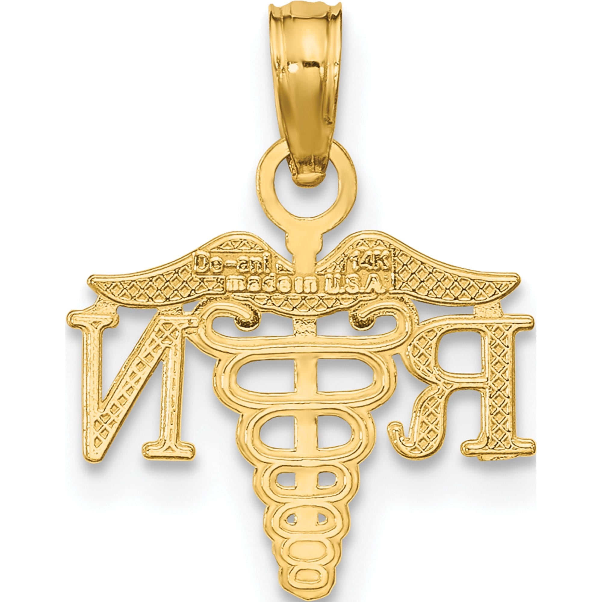 14K RN Caduceus Charm Yellow Gold Textured Opulent Sparkling Sparkle-worthy Ideal for collectors and jewelry lovers