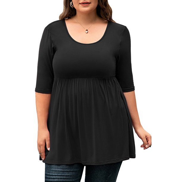 Absorbere kaustisk Prøv det Women's Plus Size Round neck Tunic Blouse 3/4 Sleeve Solid Loose T-shirt 0X- 5X - Walmart.com