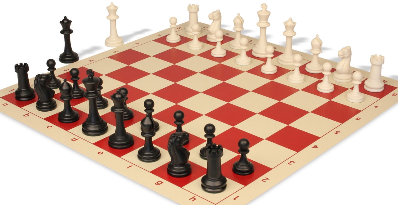 Archer's Bag Master Series Double-Weighted Plastic Chess Set - Black & Ivory Pieces - Red