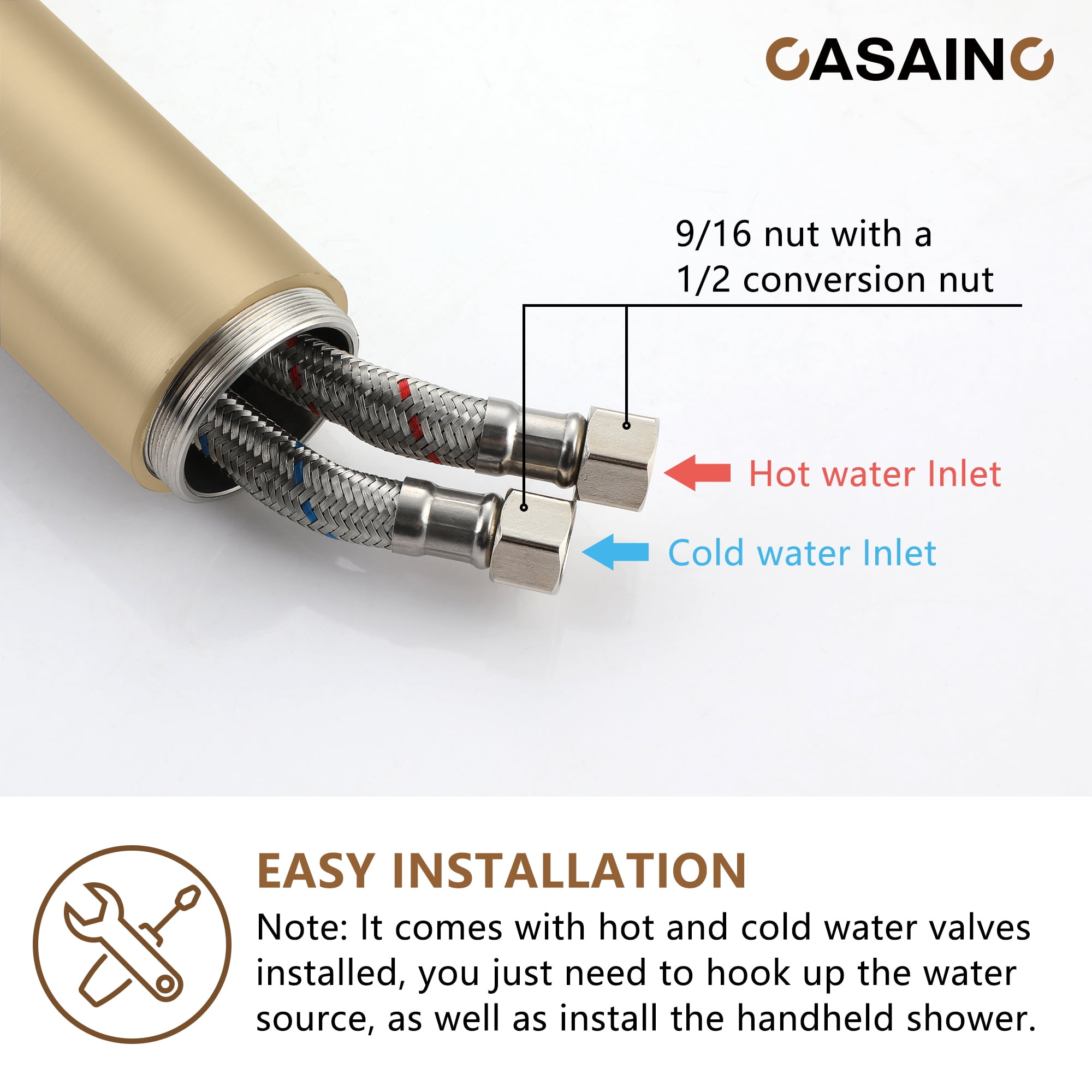 CASAINC Single-Handle Freestanding Floor Mount Tub Filler Faucet with Handheld Shower in Brushed Gold