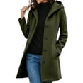thumbnail image 3 of Husipze Women Winter Casual Single Breasted Hooded Jacket Pea Coat Long Wool Blend Coat Jacket Trench Coat Overcoat Army Green L, 3 of 7