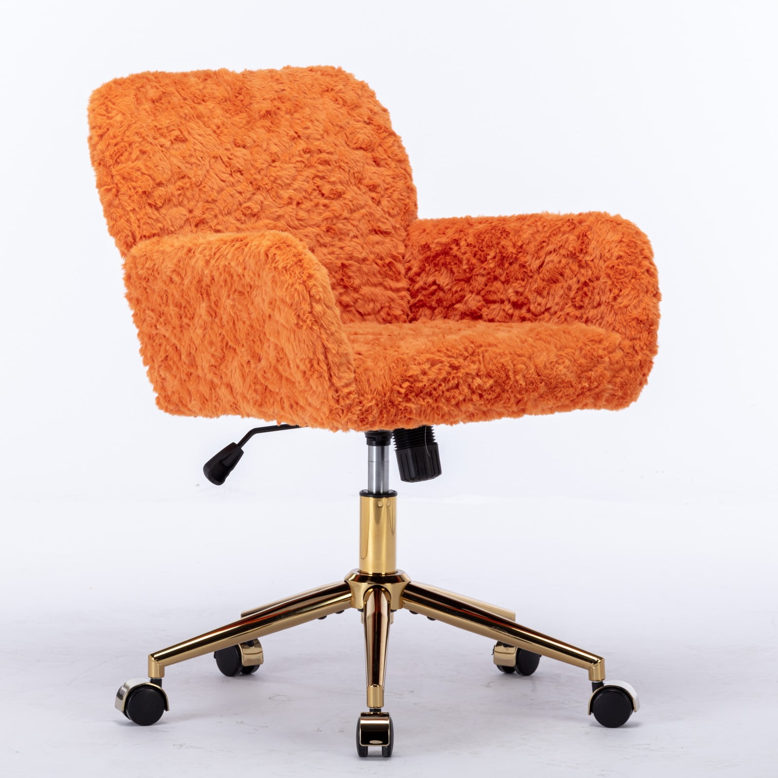 Furniture Office Chair, Artificial Rabbit Hair Home Chair with Golden Base, Adjustable Desk Chair Swivel Office Chair, Vanity Chair (Orange)