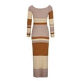 thumbnail image 6 of DHFJKG Womens Sweaters Dress Color Block Striped Long Sleeve Scoop Neck Slim Fit Knitted Beach Maxi Dress Versatile Dresses, 6 of 9