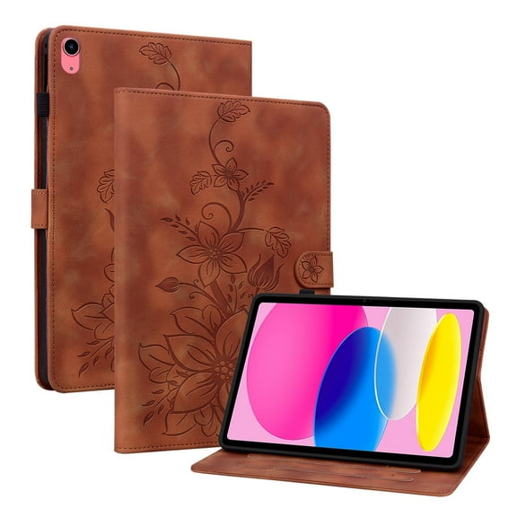 XYX for iPad 11th 2025/iPad 10th 10.9-inch 2022 Release Case, PU Leather Slim Folio with Multi-Angle Stand - Brown Lily Flower
