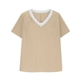 thumbnail image 6 of TEAJOPSUU Women's 100% Cotton Tops Short Sleeve Lace Tirm V Neck T Shirts Casual Loose Fit Summer Blouses Khaki, 6 of 6