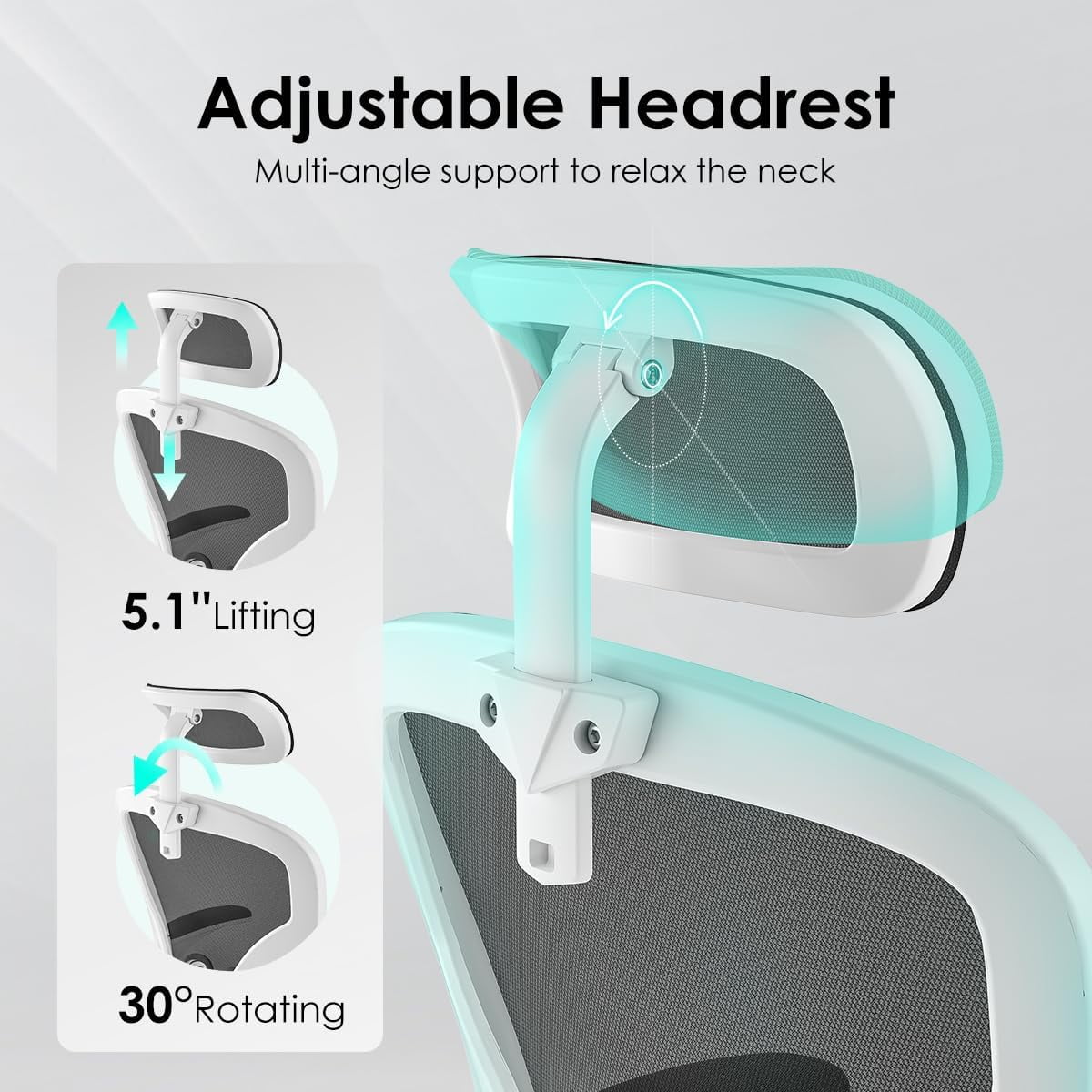 STARY Ergonomic Mesh Office Chair with Headrest, Tall Reclining Computer Chair with Adjustable Lumbar Support and Adjustable Arms for Home Office, White & Black