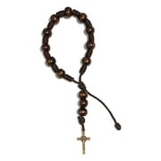 LUCES DE MARIA Decade bracelet with small cross of Saint Benedict made with wooden beads and adjustable cord