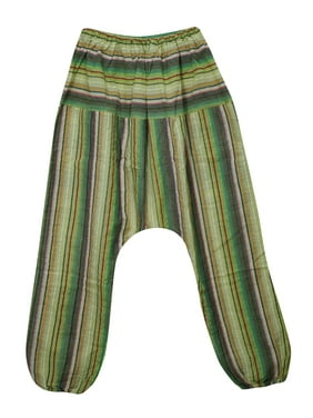 Mogul Women Green Striped Baggy Pant Yoga Comfy Gypsy Boho Chic Harem Pants