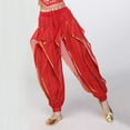 thumbnail image 2 of Hinvhai Girls Belly Dance Harem Pants - High Waisted Elastic Waistband, Soft Stretchy Fabric Red 5-6 Years, 2 of 5
