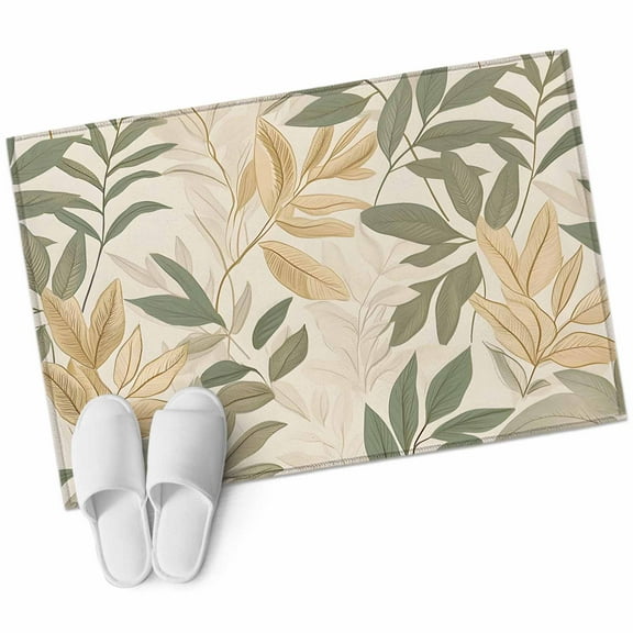 Sage Green Yellow Botanical Bathroom Mat 2x3 FT, Non Slip Small Kitchen Mat, Vintage Spring Summer Washable Soft Backed Front Door Throw Rug Non-Shedding Indoor Outdoor Doormat for Entryway Sink