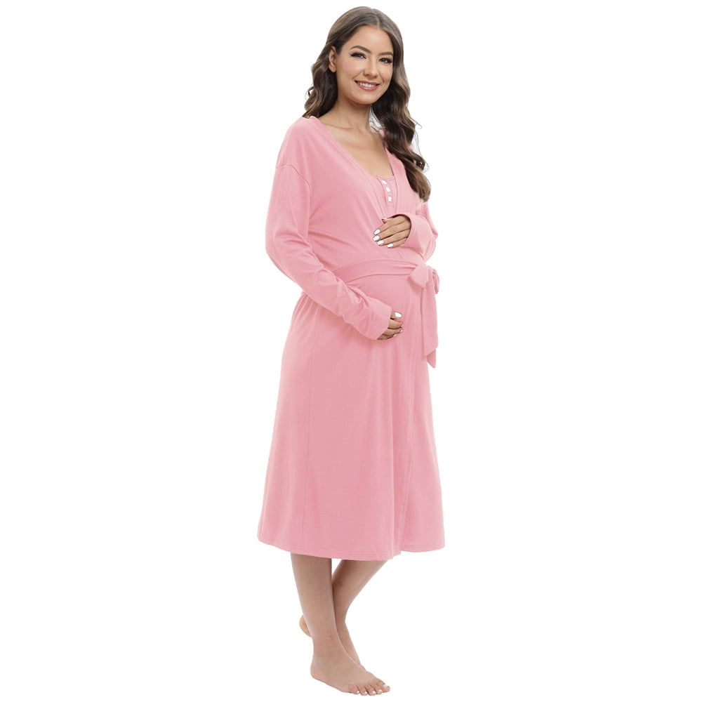 Women Maternity Nursing Gown And Robe Set 3 In 1 Labor Delivery Nursing  Nightgown For Breastfeeding Hospital Bathrobe Wineberry