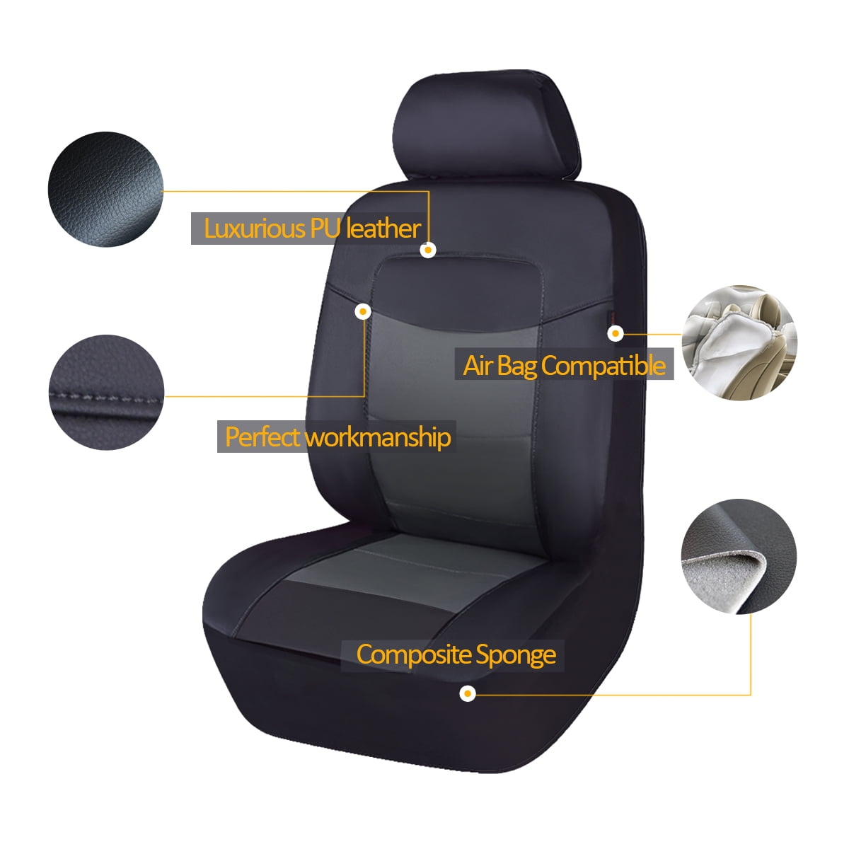 Flying Banner Car Seat Covers Protectors Full Set Synthetic Leather Front Pair Black Gray