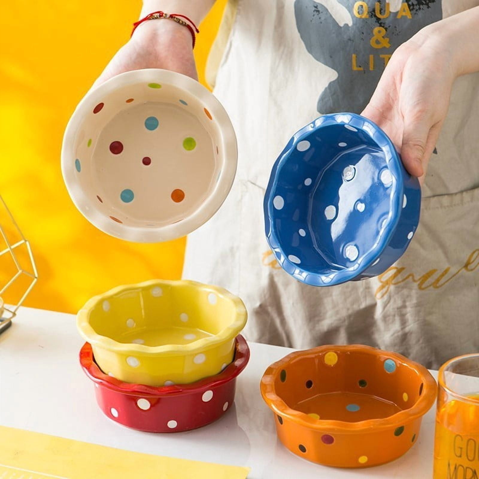 Pet Bowl Cute Ins Storm Dot Ceramic Bowl Dessert Breakfast Bowl Home Cat Dog Bowl Feeding Basin  Cat Caramics Supplies