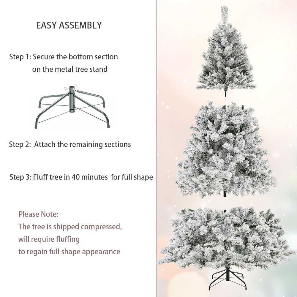 Abble 6 ft Pre-Lit Premium Snow Flocked Hinged Artificial Christmas Tree with 400 Warm White LED Lights