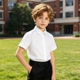 thumbnail image 5 of HCYSFG Uniform Shirts For Girls Peter Pan Collar Short Sleeve Button Down Solid Color Student Blouse Back To School Style Top, 5 of 7