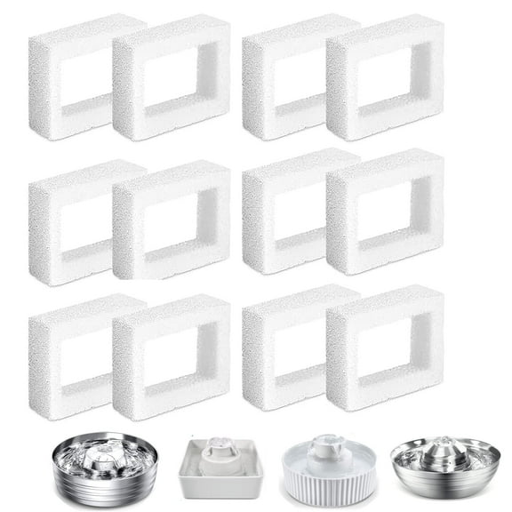 12 Pack Qzbhct Foam Filter Sponge for Cup Cake Ceramic Pet Fountain 67oz / 2L Round Stainless Steel Cat Water Fountain DR-DC-160 Water Pump Pre-Filter