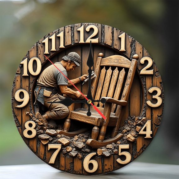 Wooden Rocking Chair Craftsman Wall Clock 10-Inch Silent Wooden Wall Clock, Battery Operated (AA Batteries Not Included), Artistic Home Decor