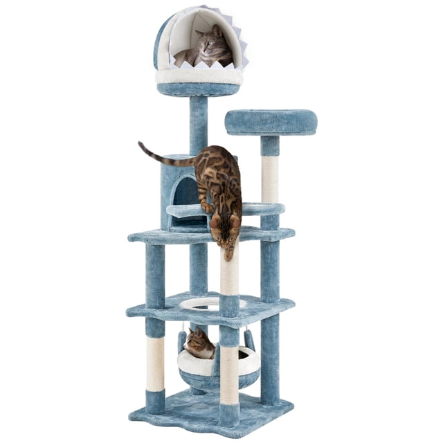 Árbol para gatos Yaheetech con temática oceánica de 155 cm de altura con boca de tiburón