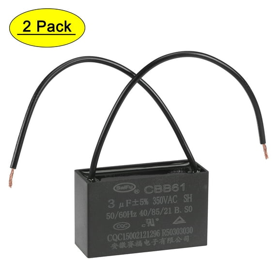 Uxcell 3uF 350V AC 2 Wires CBB61 Ceiling Fan Capacitors 2 Pack