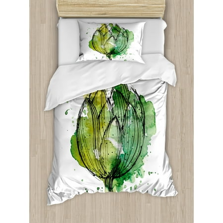 Artichoke Duvet Cover Set Abstract Style Cardunculus Drawn By