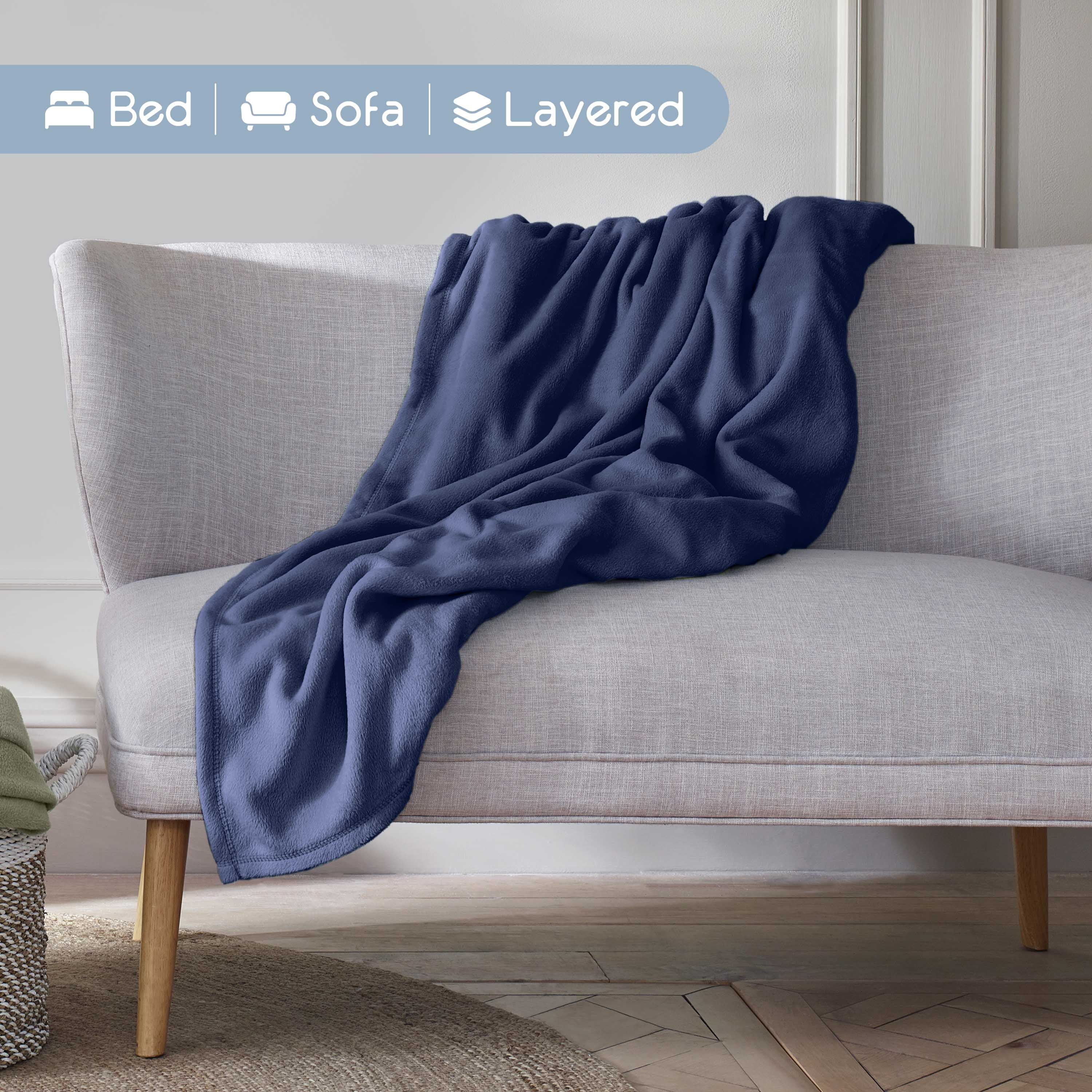 Soft All-Season Microfleece Bed Blanket – Lightweight Cozy Throw – King Size – Navy