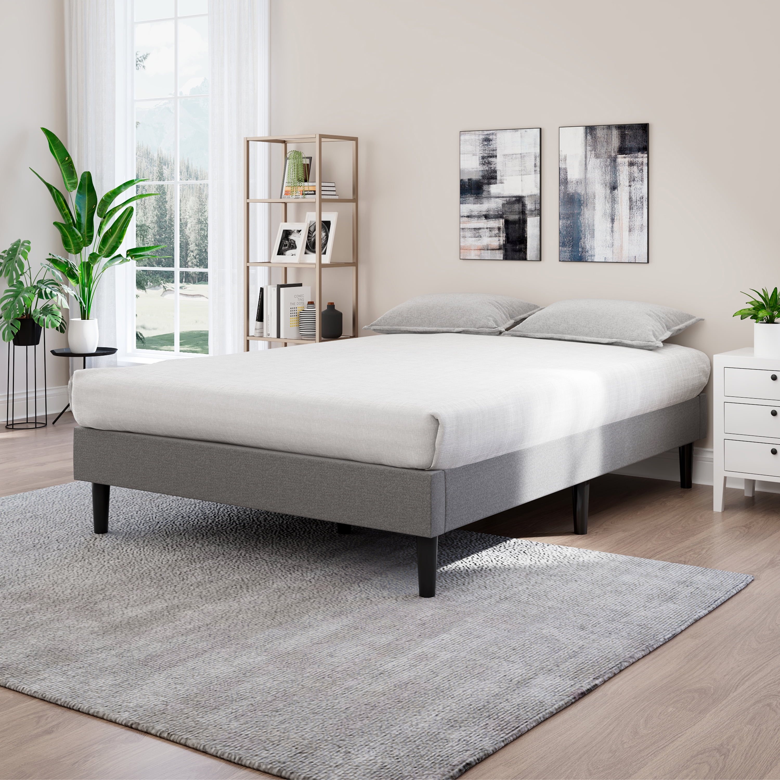 Twin Contemporary Grey Upholstered Platform Bed