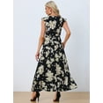 thumbnail image 3 of Unique Bargains Women's Floral Print Ruffle Sleeve Maxi Dress with Belt XS Black, 3 of 6