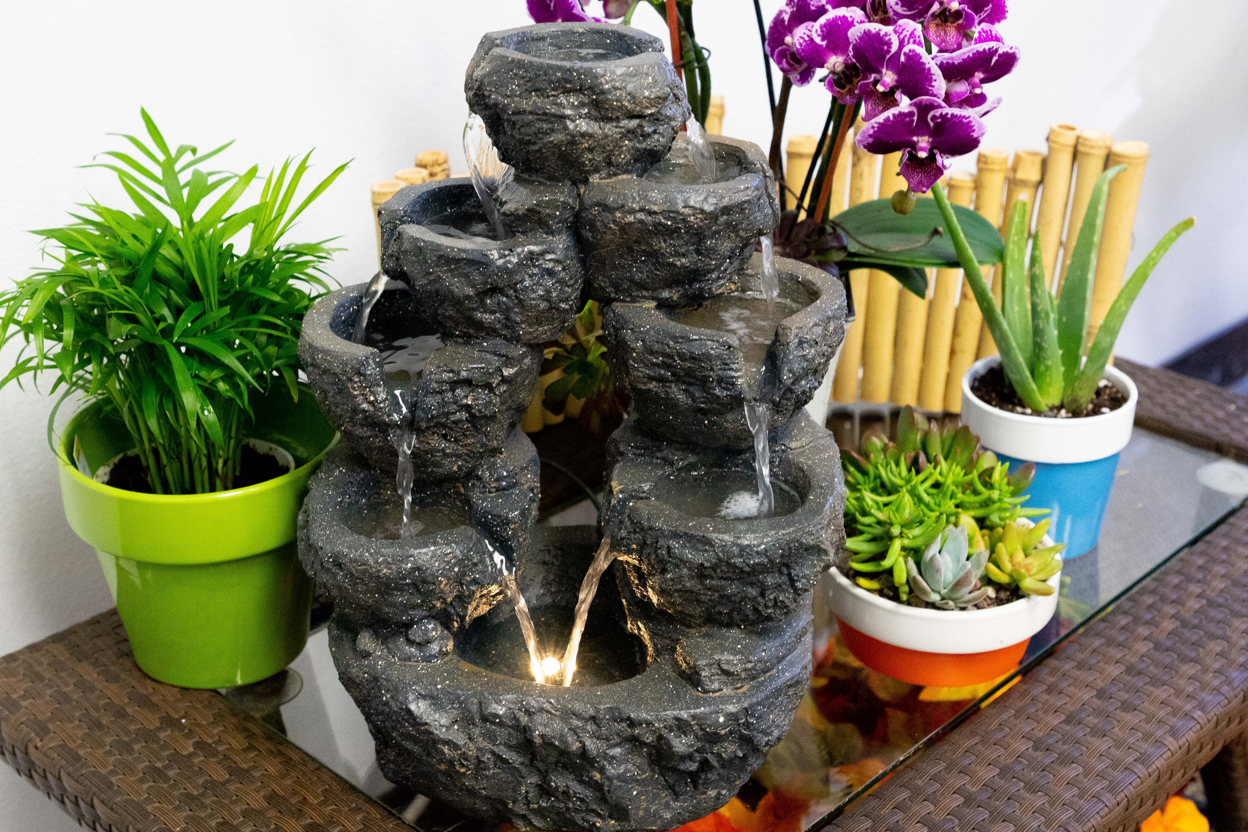 Alpine 5-Tiered Cascading Fountain, Gray, 14 Inch Tall by Alpine Corporation