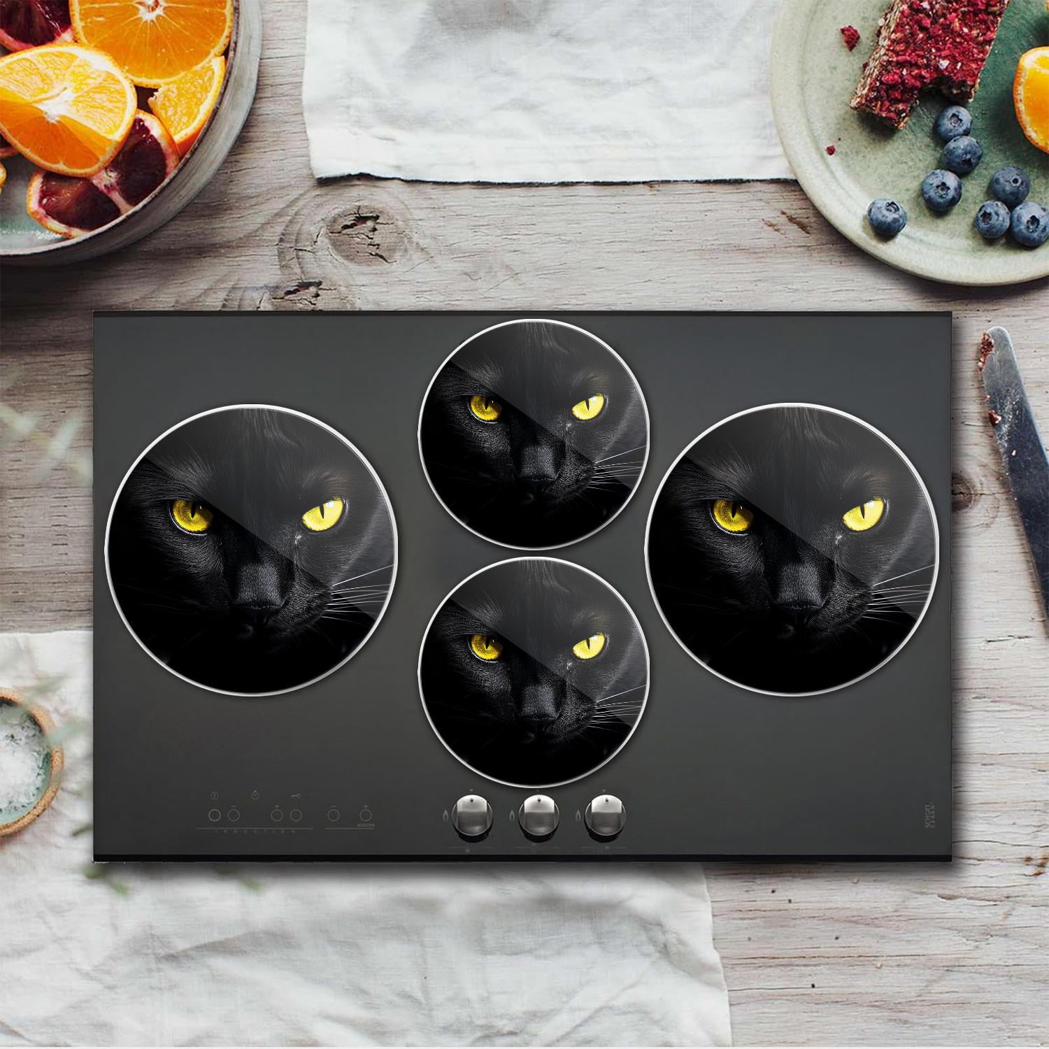 Bahomeck Gas Stove Burner Cover Set Of 4，Black Cat With Yellow Eyes Metal Stove Burner Covers，Electric Stove Burner Covers,Protecting Gas Stoves,Kitchen Decor，8 Inches And 10 Inches