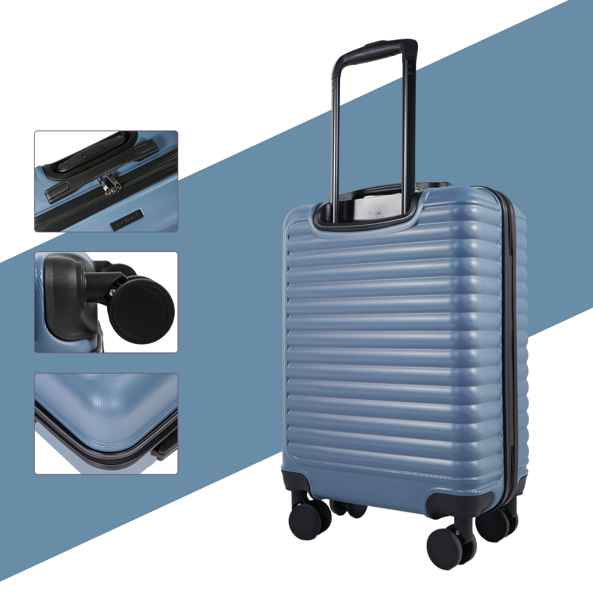 Travelhouse 20" Underseat Hard-Sided Carry-On Luggage, Spinner Wheels, ABS,Blue