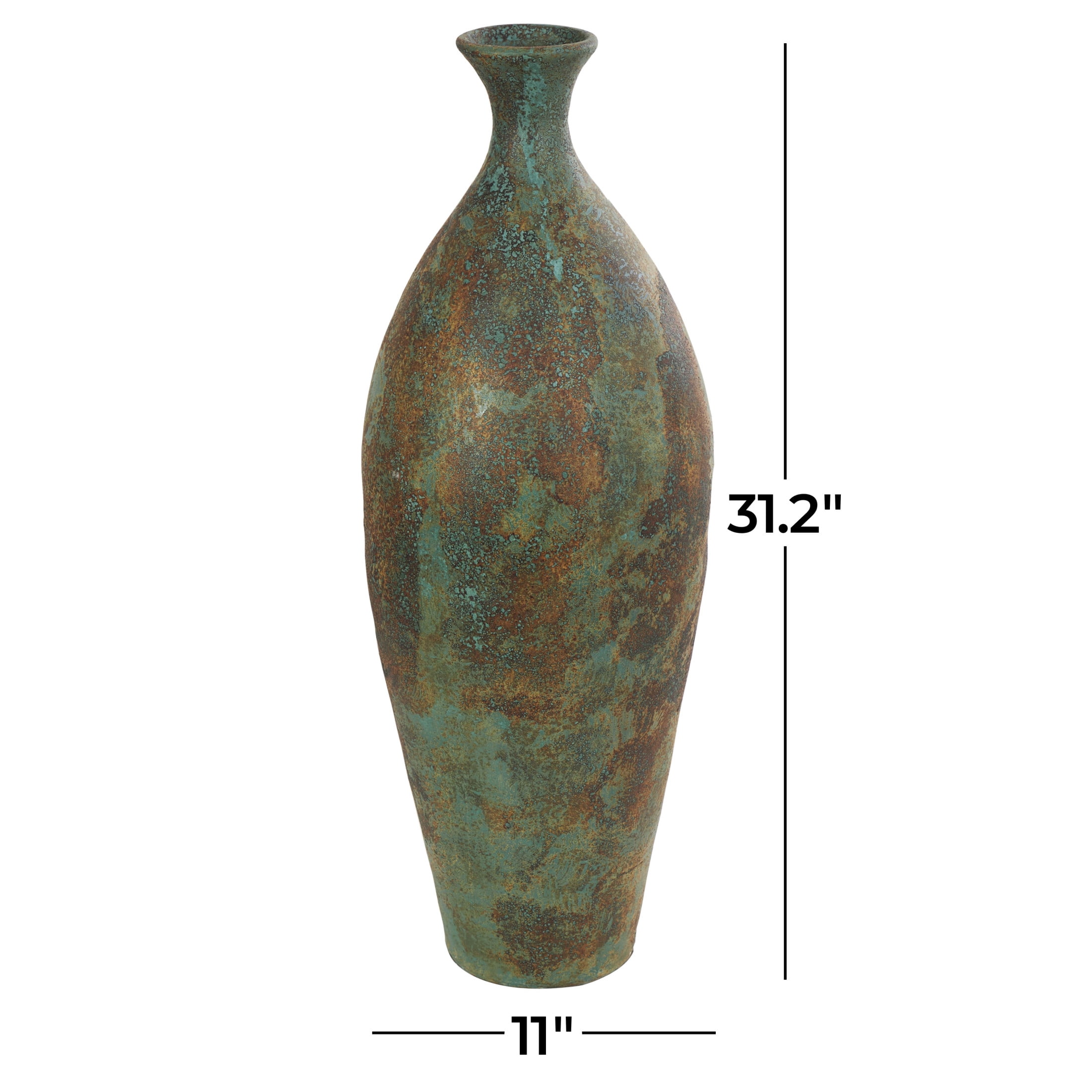 DecMode 31" Tall Distressed Antique Style Green Ceramic Vase