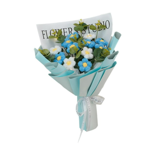 Arreglo floral de crochet para decoración del hogar y eventos con flores preservadas Azul