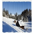 thumbnail image 3 of Ambesonne Winter Shower Curtain, Log Cabins in Mountains, 69"Wx84"L, Blue Brown White, 3 of 3