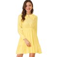 thumbnail image 1 of INSPIRE CHIC Women's Doll Collar Keyhole Front Elasticed Waist Ruffle Hem Dress Yellow L, 1 of 6