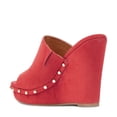 thumbnail image 3 of YDN Women Comfy Open Toe Studded Slide Sandals High Wedge Heels Platform Clogs Mules Slip On Shoes Size 7 Red, 3 of 4