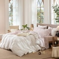 thumbnail image 4 of MooMee Gingham Sheet Set 100% Washed Cotton Linen Like Textured Extra Deep Pocket Breathable Lightweight 4-Piece (Grayish Pink, King), 4 of 8