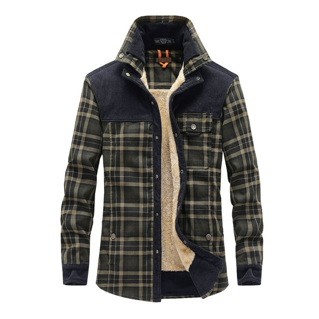 Meichang Mens Fleece Jacket Plus Size Plaid Winter Jacket Fall Button Down Shirt Jacket Classic Fit Long Sleeve Coat Jacket